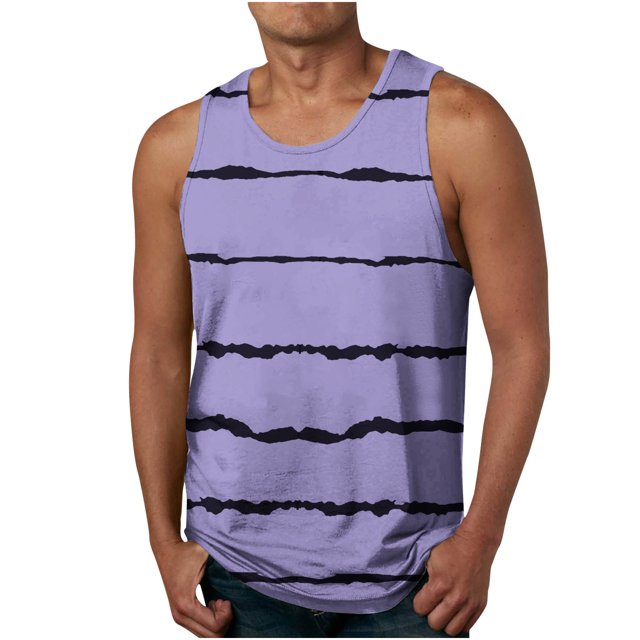 LSLJS Débardeurs à Rayures 3D pour Hommes Sans Manches Col Rond T-Shirt de Plage Débardeurs Musclés