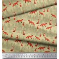 thumbnail image 3 of Soimoi Beige Modal Satin Fabric Cedar Tree & Fox Animal Printed Fabric 1 Yard 42 Inch Wide, 3 of 5