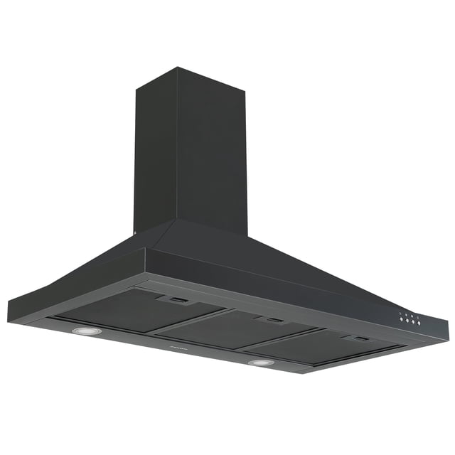 Ancona Hotte de Cuisinière Pyramidale Murale Convertible de 36” 450 CFM en Acier Inoxydable Noir. Cette Hotte de Cuisinière Murale de 36 Pouces Présente un design Pyramidal Élégant en Acier Inoxydable Noir avec des Filtres Noirs Assortis. Équipée d'Un Moteur Puissant de 450 CFM et de Commandes Électroniques à 3 Vitesses, Elle Élimine Efficacement la Fumée et les Odeurs de Cuisson. la Hotte Comprend des Lumières DEL Intégrées et une Fonction d'Arrêt Automatique pour Plus de Commodité. Elle Peut Être Convertie en Fonctionnement Sans Conduits