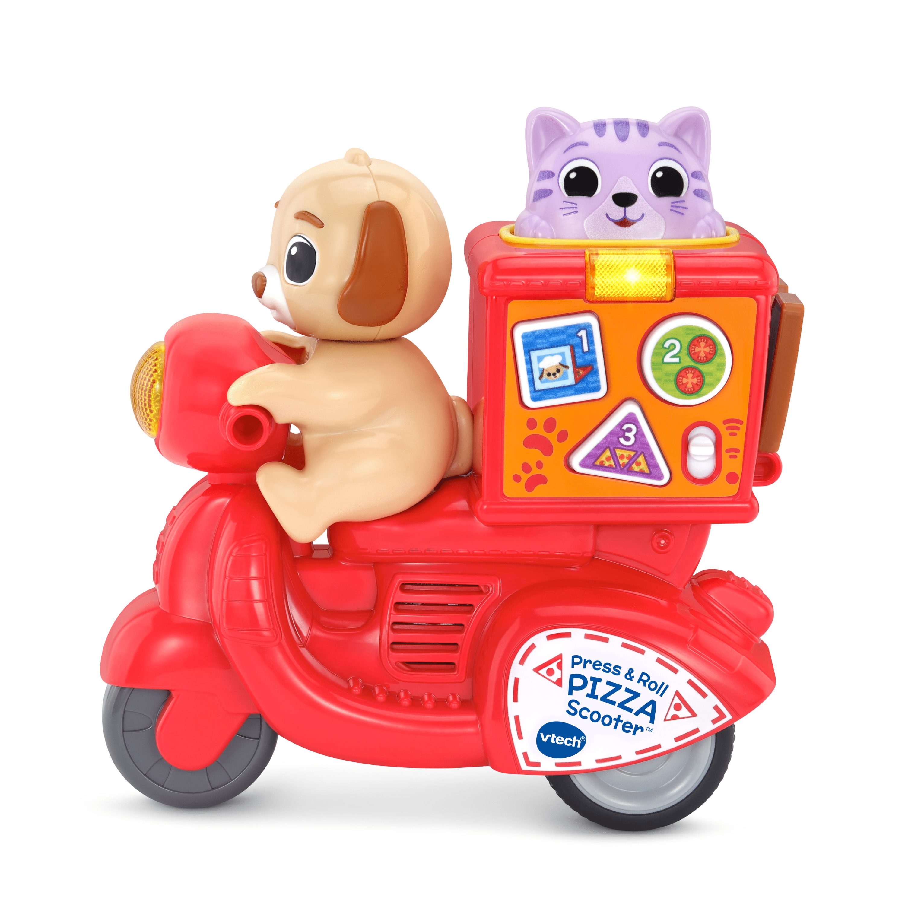 VTech Presse et Roule Scooter rapido avec chiot et chaton - Jouets pour tout-petits - Version anglaise, 12-36 Mois