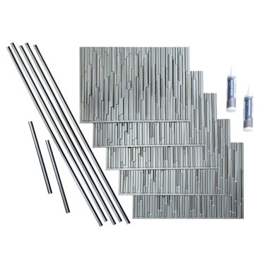 Fasade Skyline Vinyl Backsplash Kit Brushed Steel 15 sq ft