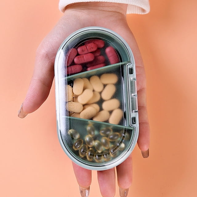 weibbin Mini Organisateur de Pilules - Étui à Médicaments de Voyage à 3 Compartiments, Vert