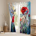 thumbnail image 3 of Ensemble de Rideaux de Fenêtre Coquelicot Rouge, 2 Panneaux, Rideaux de Fenêtre Jardin Rustique Fleurs Rouges Libellule, Style Vitrail Artistique Patchwork pour Chambre d'Enfants et d'Adultes, 38l X 45h, 3 of 6