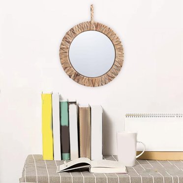 Wall Mounted Frame Woven Mirror Round Mirror for Bedroom Bathroom Decoration