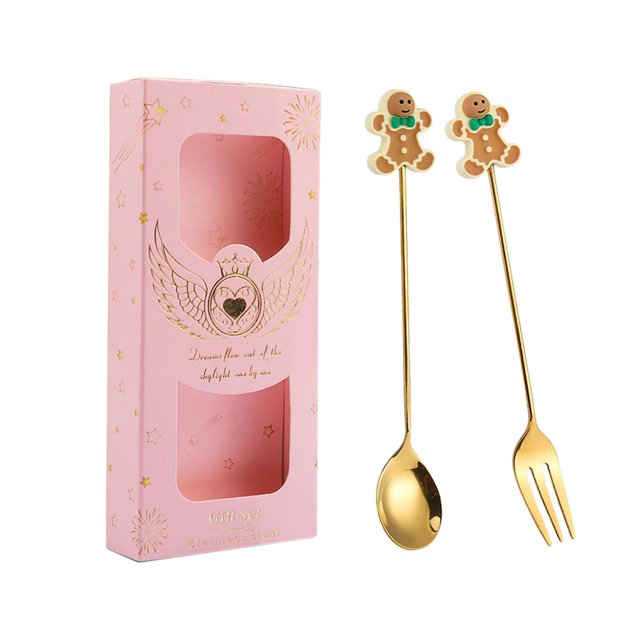 Stainless Steel Dessert Spoons Forks Tea Spoons Stainless Steel Christmas Spoons gingerbread pink