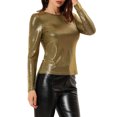 thumbnail image 4 of INSPIRE CHIC Haut Brillant pour Femme Manches Longues Col Rond Coupe Régulière Blouse de Soirée Scintillante m Noir Or, 4 of 8
