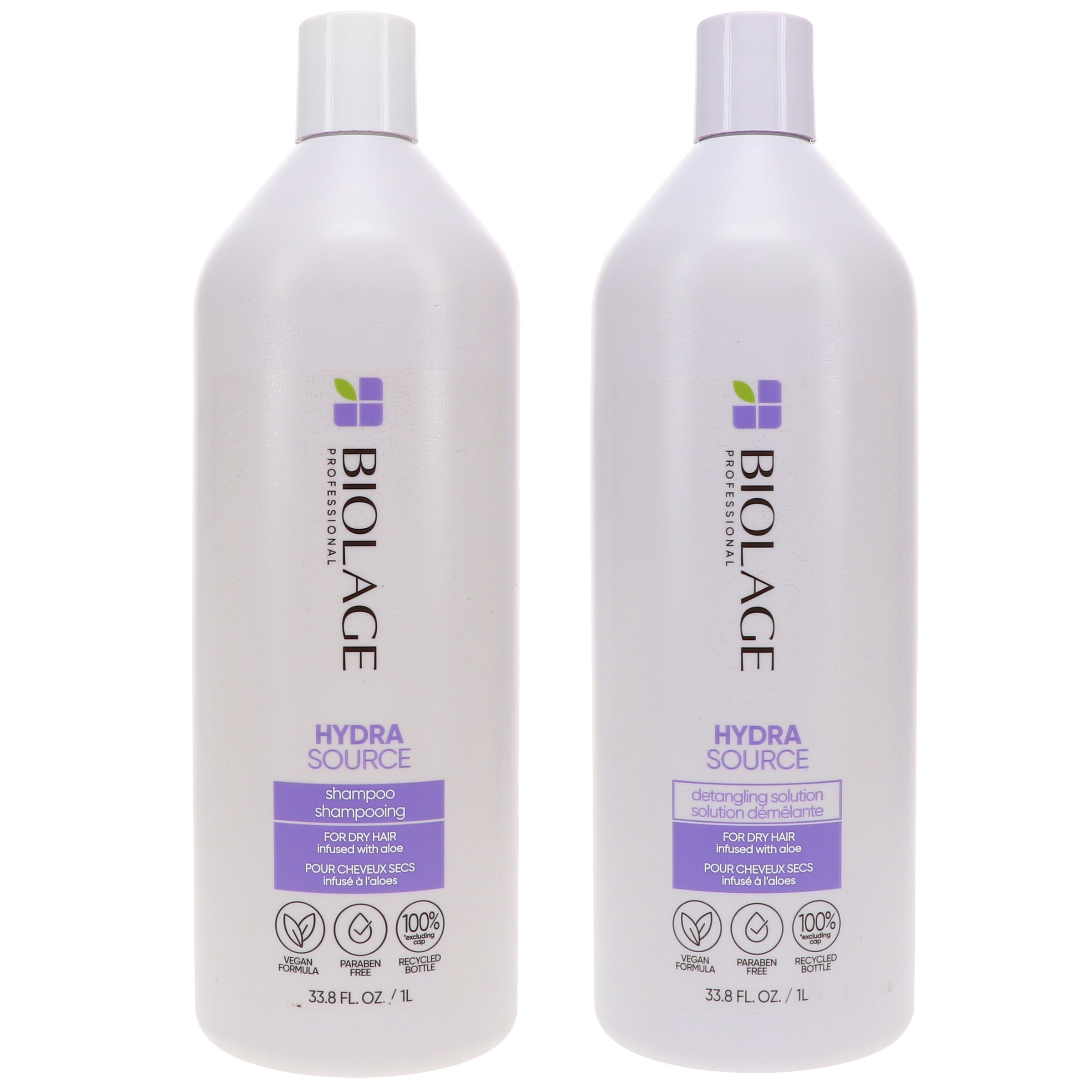 Matrix Biolage Hydrasource Shampoo 33.8 oz & Biolage Hydrasource Detangling Solution 33.8 oz Combo Pack