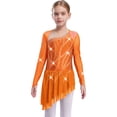 thumbnail image 1 of RUNQHUI Robe de Patinage Artistique à Manches Longues pour Filles, Scintillante, Dos Nu, Danse Lyrique Moderne, Orange, 8, 1 of 5