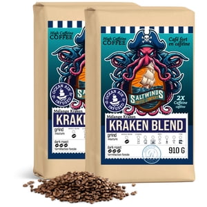 Mélange Kraken Extra Forte Ensemble de Roast Dark - (2x910g Haricots entiers) Air Infusé , Extra fort Roast foncé avec deux fois la caféine , Canadian Maritime Roasted