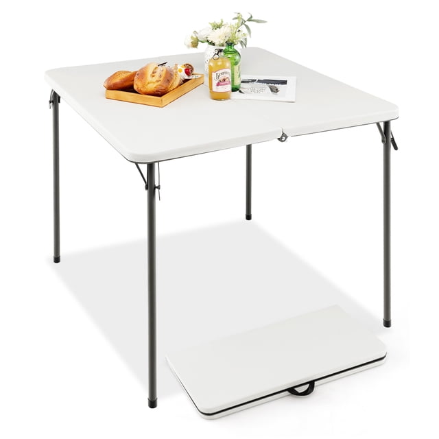 Patiojoy Folding Camping Table Portable Picnic Table with All-Weather HDPE Tabletop Metal Frame & Carry Straps White