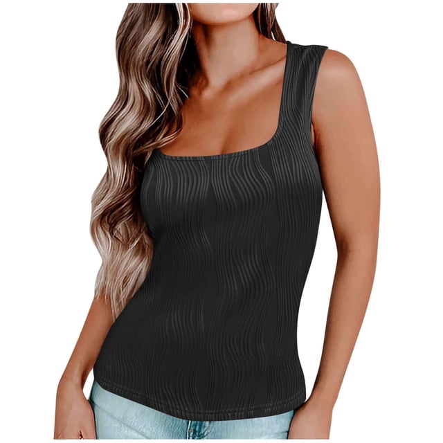 UPPADA Womens Tank Tops Summer Sleeveless Shirts Ladies Ribbed Wide Shoulder Straps Tees Racerback Tight Slim Fitted Workout Tank Tops Fitted Tops Racer Back Blouses,Womens Plus Size Tops Clearance