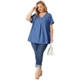 thumbnail image 2 of GRACE & GRANDEUR Blouse pour Femme Grande Taille Décontractée à Col en V à Manches Courtes en Chambray, 2 of 5