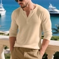 thumbnail image 3 of Wdfiry Men's Tops Solid Color Loose Plus Size Henley Tshirt Comfortable Fall Button Crewneck Long Sleeve Undershirts, 3 of 9
