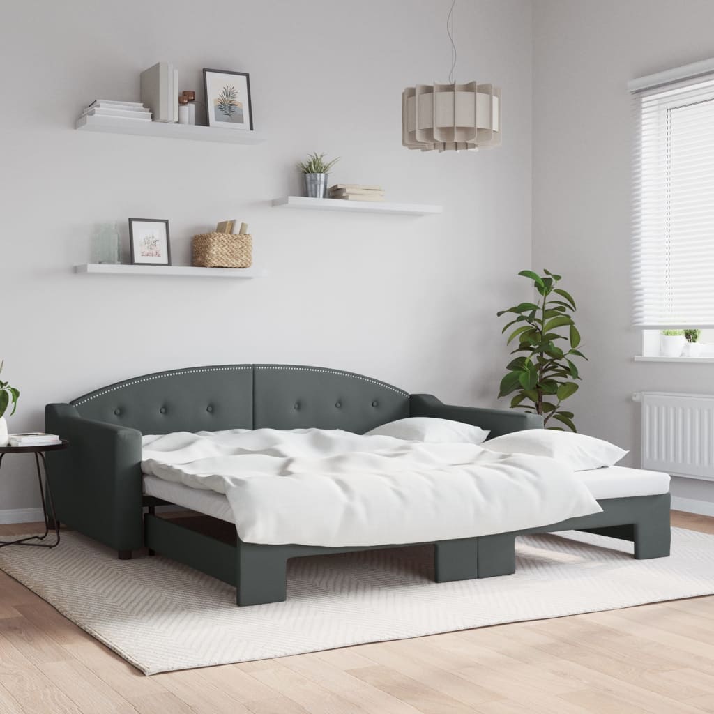 vidaXL Daybed with Trundle Light Grey 100x190 cm Fabric