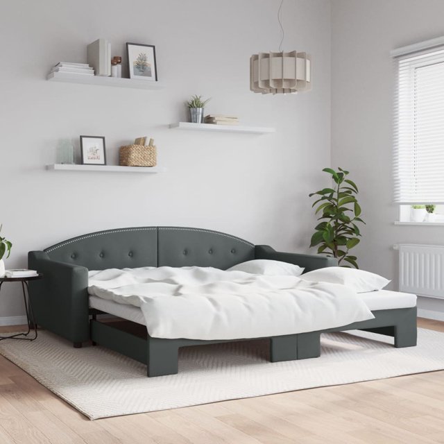 vidaXL Daybed with Trundle Light Grey 100x190 cm Fabric