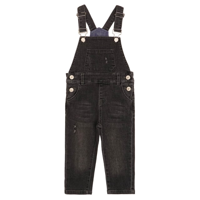KIDSCOOL SPACE Little Boys Slim Fit Jeans,Ripped Big Bib Pocket Fashion Denim Overalls,Grey,5-6 Years