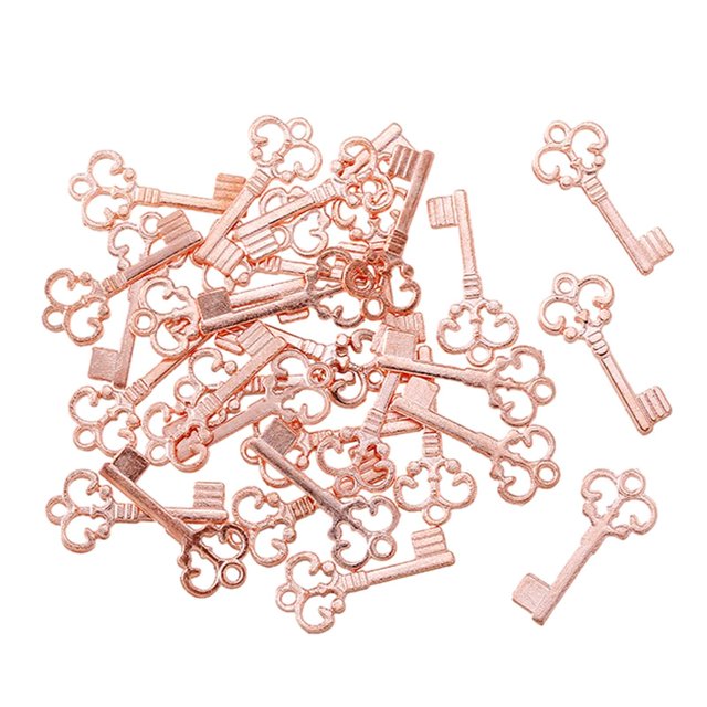 Key Charms Keys Bulk Metal Key Pendants Vintage Style Key Set Charms for Jewelry Rose gold 100pcs