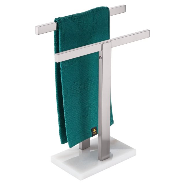 KOKOSIRI Hand Towel Holder Free-Standing Towel Racks with Marble Base for Bathroom Kitchen Vanity, Brushed Stainless Steel 15.7'' Height THS0001-SM-BR