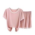 thumbnail image 2 of Jovati Ensemble de Pyjama pour Femmes, Haut à Manches Courtes en Modal avec Shorts à Taille Élastique, Coupe Décontractée, Col Ras du Cou, Jambe Grand, Ventilé, pour l'Été et le Printemps, 2 of 6