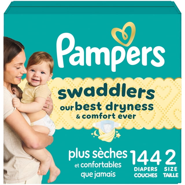 Pampers Swaddlers Diapers, Size 2 (10-22 lbs), Absorbent, Keeps Baby Dry and Comfortable, Skin Safe Disposable Baby Diaper