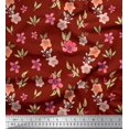 thumbnail image 1 of Soimoi Toile de Coton Rouge Feuilles & Primevère Imprimé Floral par la Cour 58 Pouces de Large, 1 of 3