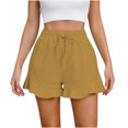 thumbnail image 1 of AherBiu Shorts for Women Trendy Elastic Waist Drawstring Ruffle Wide Leg Summer Casual Solid Color Loose Comfy Shorts, 1 of 5