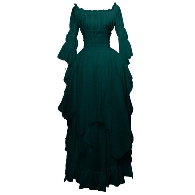 Yourumao Gothic Dresses for Women Renaissance Retro Solid Dress Plus Size Off Shoulder Maxi Dress Flared Sleeve Cosplay Costume Fall Winter Medieval Court Dress