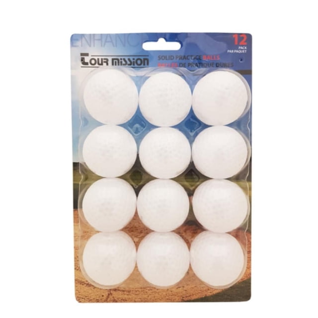 Tour Mission Golf Balles d'Entraînement, No 12009, Lot de 12 Balles de Golf d'Entraînement en Plastique Massif Blanc à Bosses dans un Emballage blister Transparent, Conçues pour l'Entraînement de Golf Intérieur et Extérieur afin d'Améliorer l'Uniformité des swing et les Échauffements avant le Match, Idéales pour Débutants.