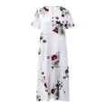 thumbnail image 3 of CHOK Robes d'Été pour Femmes à Boutons avec Poches Grande Taille Bohème Décontractée Longue Robe Maxi Imprimé Floral Manches Courtes Col en V Longueur sous le Genou Évasée Ligne A Maison Ample Robes Soleil, 3 of 4