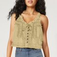 thumbnail image 2 of Timegard Tank Top for Women Lace U Neck Drawstring Sleeveless Ruched Button Summer Fashion Casual Tee, 2 of 5