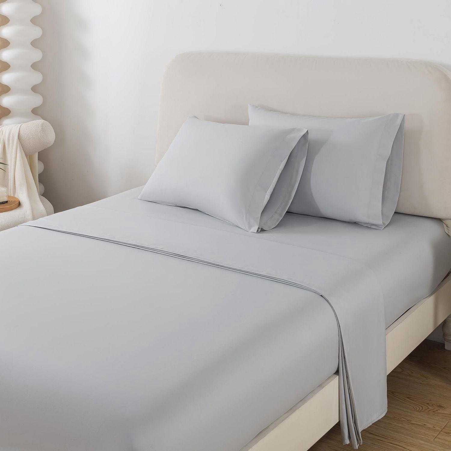Mainstays – Ensemble de literie tout-en-un réversible avec couette et draps, 5 pièces, simple très grand (Twin XL), rayures grises