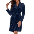 thumbnail image 4 of ManxiVoo Plush Fleece Long Robe Shawl Collar Cozy Warm Bathrobe Spa Relaxation House Coat L Size Navy, 4 of 6