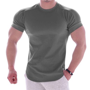Gym Chemises pour Hommes Séchage Rapide Compression Chemises Extensibles Manches Courtes Col Rond T-Shirt Couleur Unie Chandail Muscle Shirts
