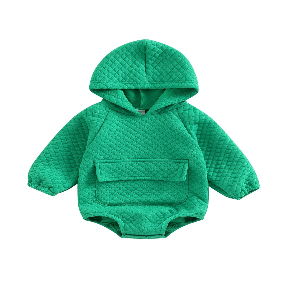 Combinaison à Capuche pour Bébé Automne Hiver, Décontractée, Manches Longues, Couleur Unie, Poche avant, Justaucorps