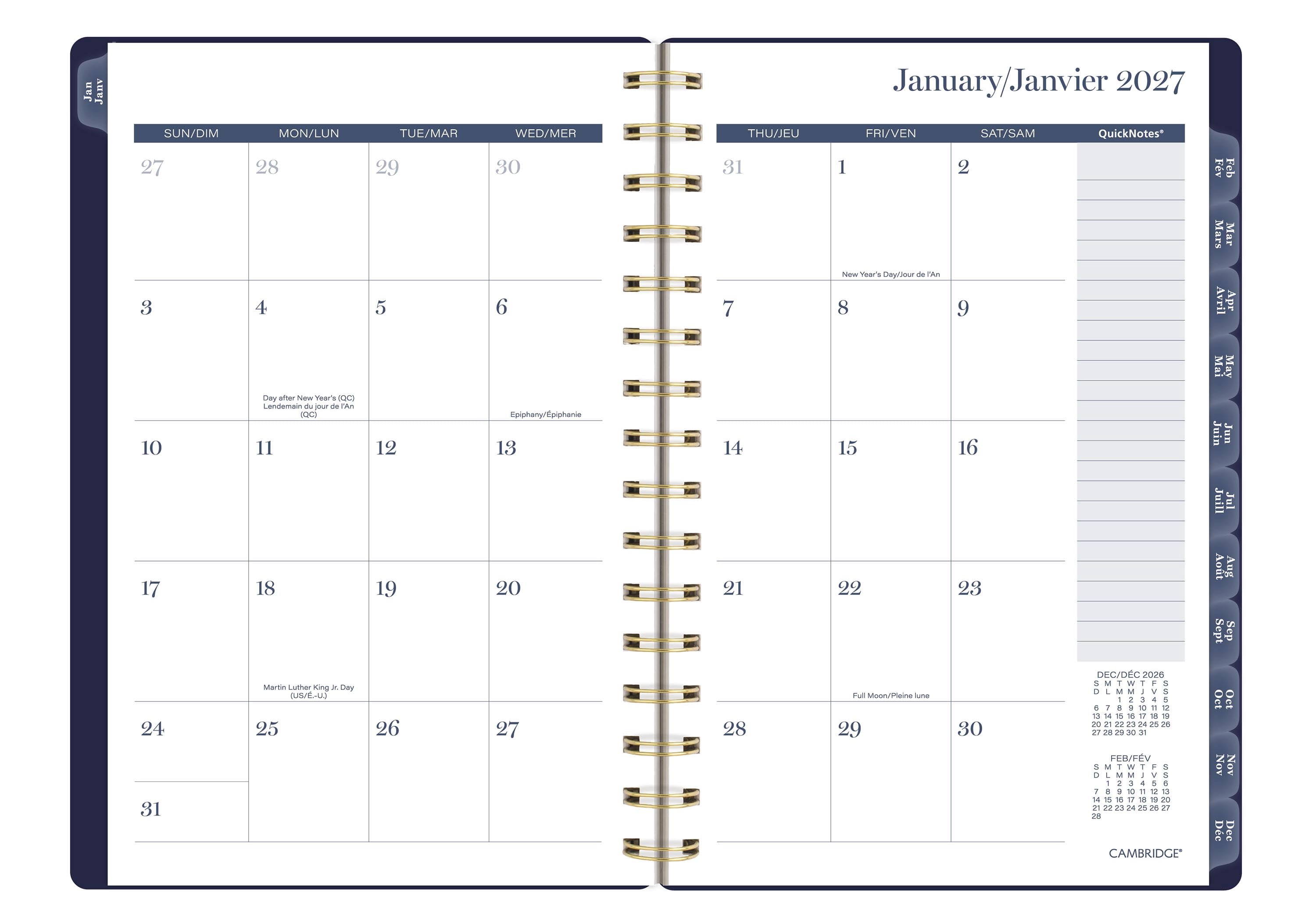 Agenda hebdomadaire et mensuel 2027 Cambridge® Petit, Floral Sombre