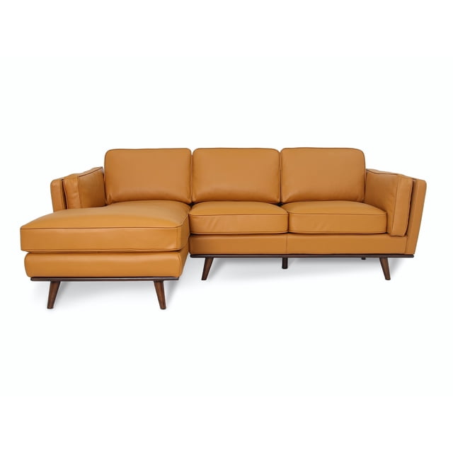Selina Leather Cognac 3-Seater Left Chase Lounge Sofa