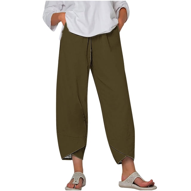 Fall Savings! SROBPTY Womens Capris Pants, Women's Summer Comfortable Loose Wide Leg Fashion Solid Color Capris Army Green, XL