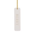 thumbnail image 1 of HOLIDAY TIME  5.15 IN,MERRY Christmas Tag, Cream Rectangular Hanging Ornament with Gold Foil Lettering & Gold Ribbon, Gift Wrap Decor, Holiday Label, 1 of 5