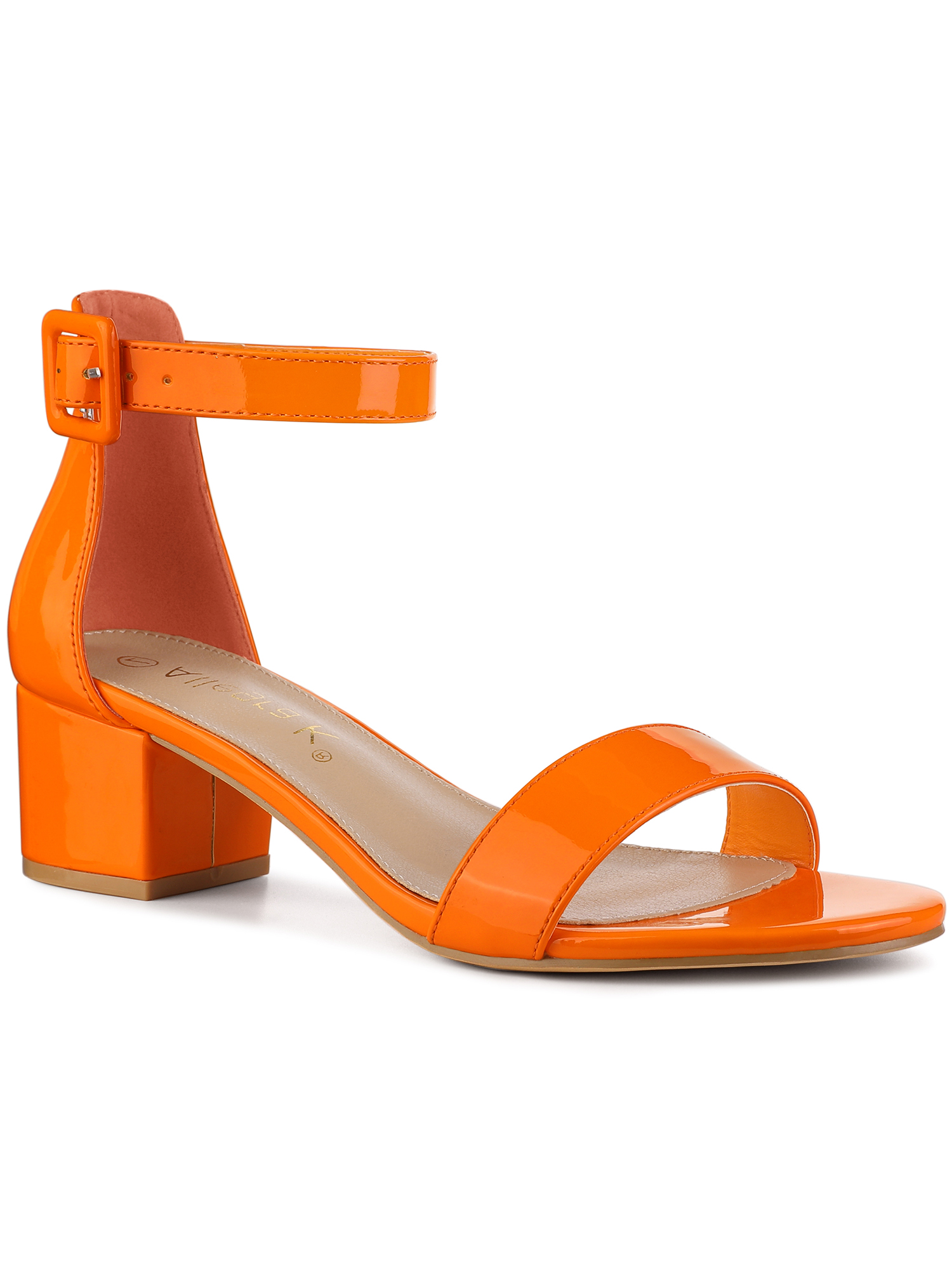 BLISSFUL STEP Women's Shoes Open Toe Block Heel Ankle Strap Sandals Orange 6