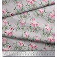 thumbnail image 2 of Soimoi Grey Poly Georgette Fabric Grass & Flamingo Bird Fabric Prints By Yard 52 Inch Wide, 2 of 3