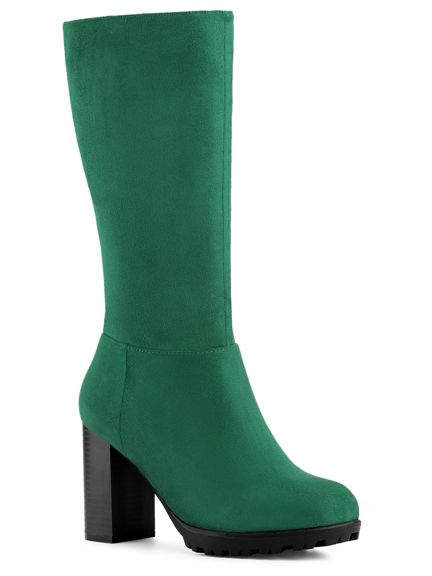 Unique Bargains Women's Mid Calf Block Heel Boots Green US 10