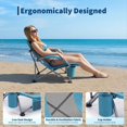 thumbnail image 4 of Folding Low Beach Chair, Portable Reclining Chaise de Plage Compacte Voyage with Cup Holder & Carry Bag, Blue for Beach, Camping, Festival, 4 of 6