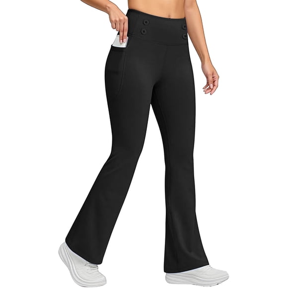 JMYHOAM Flared Leggings for Women Work Pants Workout Out Pocket Leggings with Fleece Fitness Sports Running Yoga Athletic Pants,S-XXL