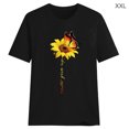 thumbnail image 2 of Blouse Été Manches Courtes T-shirt Imprimé Tournesol Manches Courtes Imprimé Col Rond Top, Noir, XXL, 2 of 5