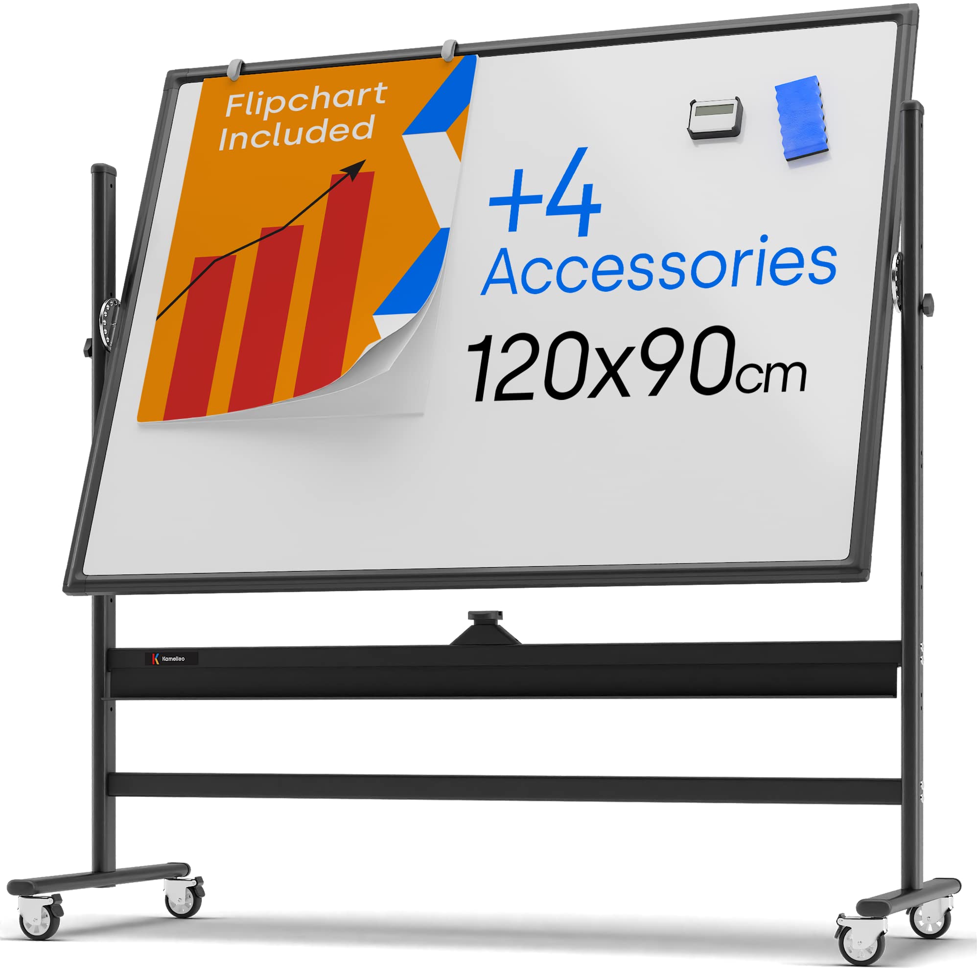 Rolling Dry Erase Board 48 x 36 - Large Portable Magnetic Whiteboard with Stand - Double Sided Easel Style Whiteboard with Wheels - Mobile Standing Whiteboard for Office, Classroom & Home