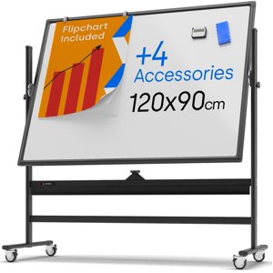Rolling Dry Erase Board 48 x 36 - Large Portable Magnetic Whiteboard with Stand - Double Sided Easel Style Whiteboard with Wheels - Mobile Standing Whiteboard for Office, Classroom & Home