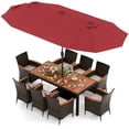 thumbnail image 1 of Costway 11 PCS Patio Dining Set with 15ft Double-Sided Patio Umbrella (Base Included) Wine, 1 of 10