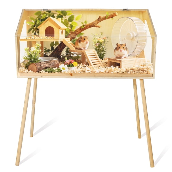 Hamster Cage with Legs, 32" L x 16" W x 40" H Large Hamster Habitats Enclosure with Acrylic Window & Openable Top ,Small Animal Cage Chew Proof for Guinea Pig, Chinchilla, Gerbil