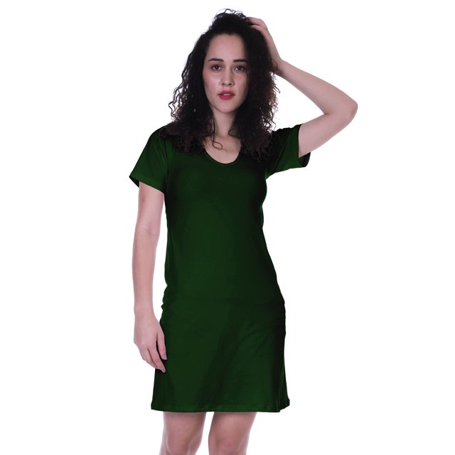 Moomaya Robe d'Été Ajustée à Manches Courtes en Jersey Uni Basique Décontractée Courte Style T-Shirt-D5