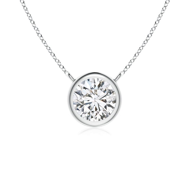 Angara Collier en Diamant Naturel - Collier Solitaire en Diamant Rond Serti Clos en Platine pour Femmes